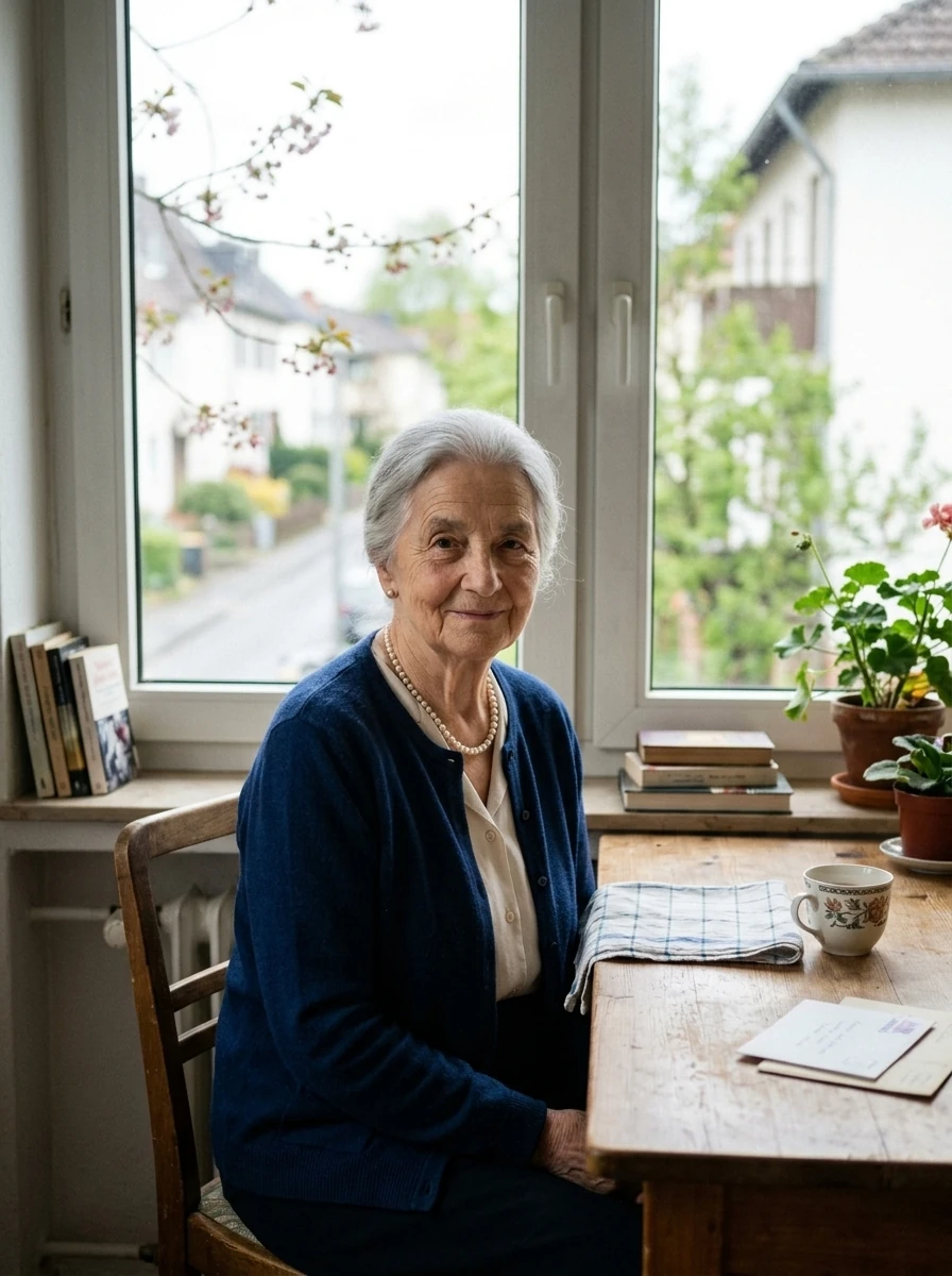 Alltagsfoto: Margarete am Küchentisch, aufgenommen von ihrer Tochter